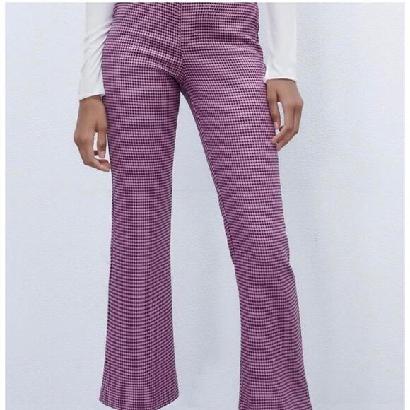 Zara Purple Checkered Flare Pants - Picture 7 of 7